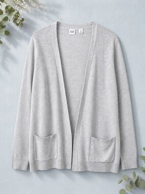 GAP 100% Cotton Open Front Cardigan Sweater XL Heather Grey Pockets